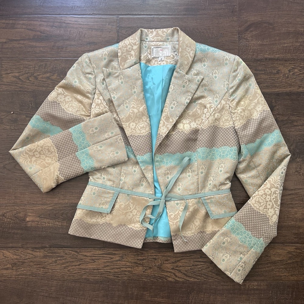 Alberto Makali Vintage Womens Teal‎ Beige Blazer 2 XS Party Office Core 90s Y2K